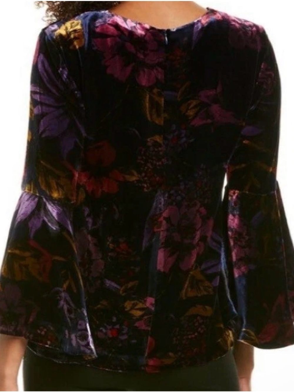 NWT TRINA TURK Velvet Floral Bell-Sleeve Top Purple Floral $328